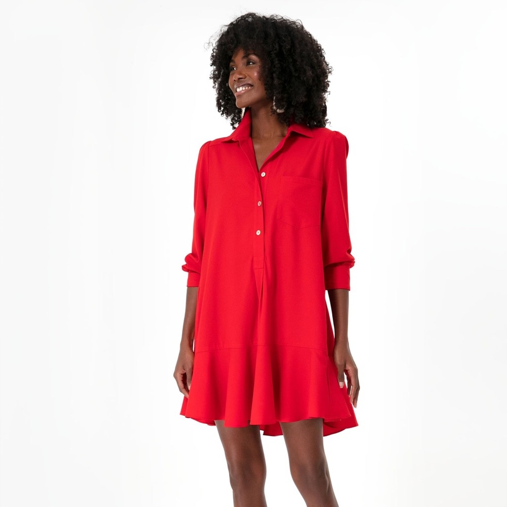 TUCKERNUCK Callahan Crepe Shirt Dress- Red Large
